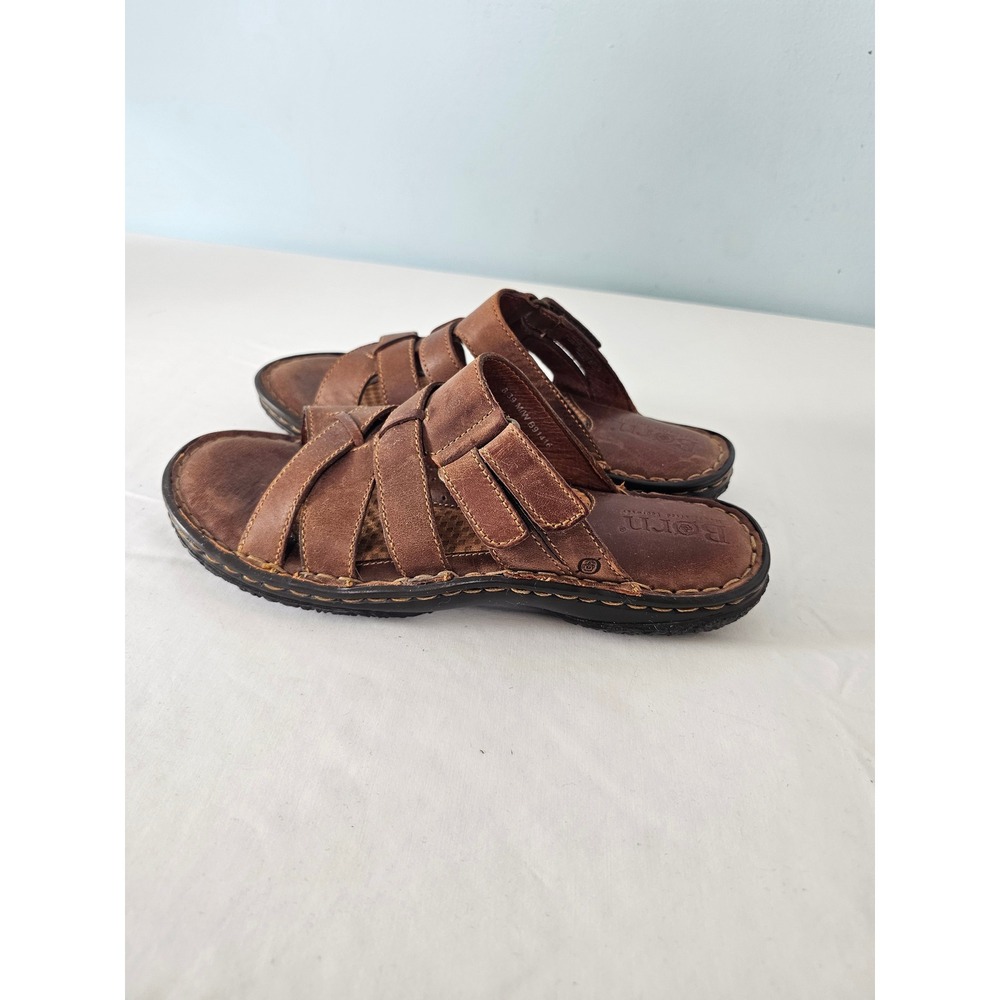Rustic Born Leather Slide Sandals Mens 8 Brown Fisherman Woven Straps B91416